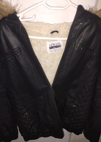 Siyah Kürklü Biker Deri Ceket - Görsel 4