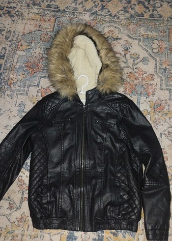 Siyah Kürklü Biker Deri Ceket - Görsel 2