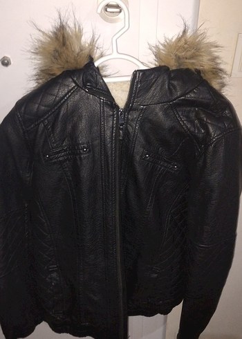 Siyah Kürklü Biker Deri Ceket - Görsel 3