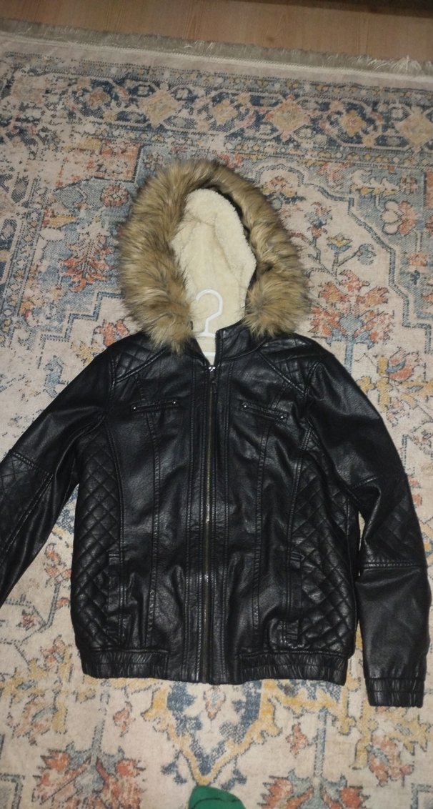 Siyah Kürklü Biker Deri Ceket - Görsel 2