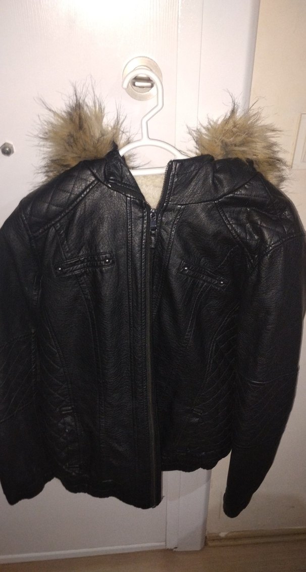 Siyah Kürklü Biker Deri Ceket - Görsel 3