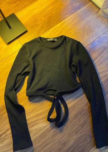 Siyah Uzun Kollu Bel Detaylı Kadın Bluz - Görsel 2