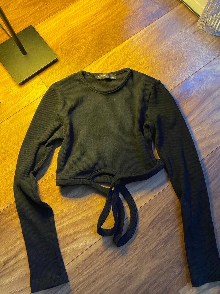 Siyah Uzun Kollu Bel Detaylı Kadın Bluz - Görsel 2