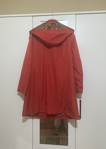 Kürklü Kırmızı Hamile Midi Mont - Görsel 2