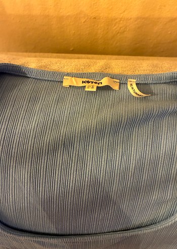 Buz mavisi jarse Kısa Kollu Kare yaka crop bluz - Görsel 2