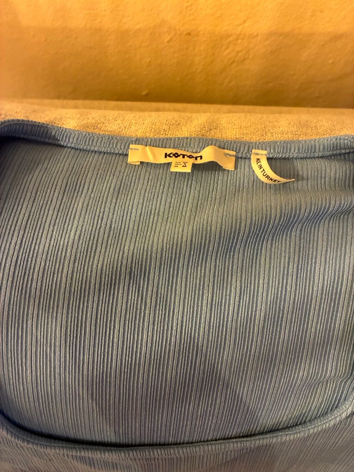 Buz mavisi jarse Kısa Kollu Kare yaka crop bluz - Görsel 2