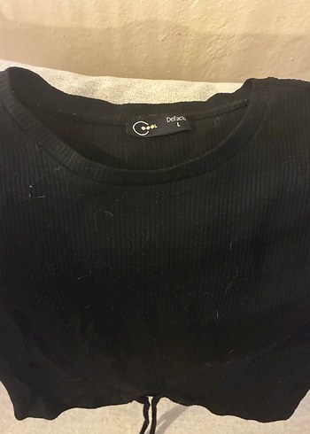 Siyah Kısa Kollu Crop Top Bağlama detaylı - Görsel 2