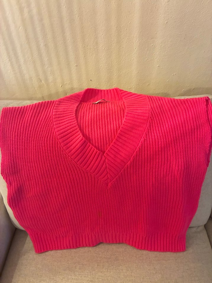 Pembe V Yaka Kadın Triko Süveter - Görsel 3