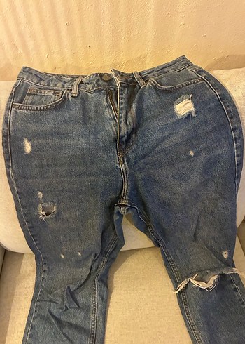 Kadın Mavi Denim Mom Kesim Kot Pantolon - Görsel 4
