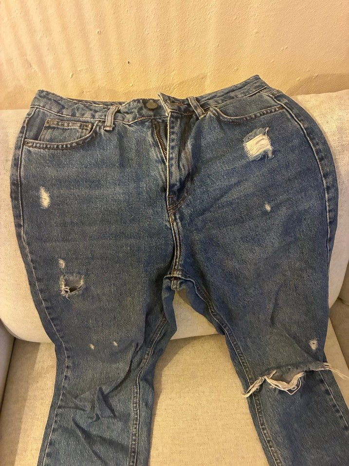 Kadın Mavi Denim Mom Kesim Kot Pantolon - Görsel 4