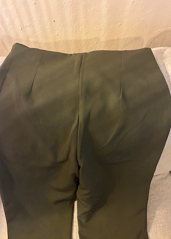 Kadın Haki Kumaş Pantolon, Yırtmaçlı, Normal Boy - Görsel 4