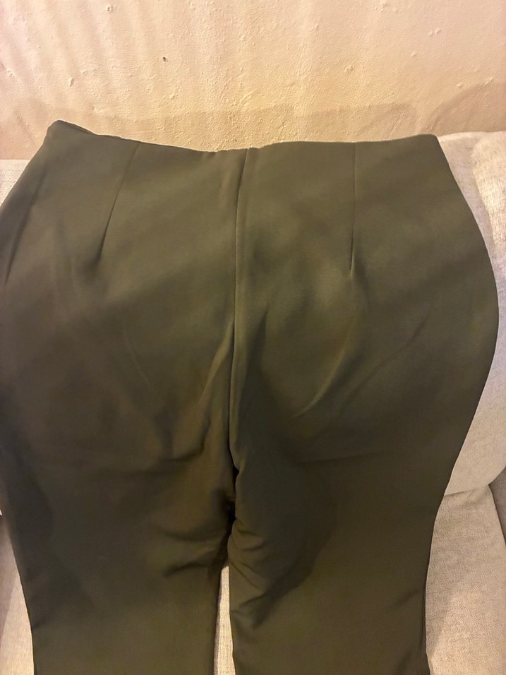 Kadın Haki Kumaş Pantolon, Yırtmaçlı, Normal Boy - Görsel 4