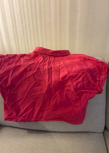 Pembe Kısa Kollu Ketenimsi Gömlek - Görsel 4