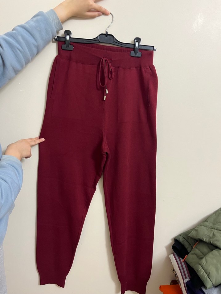 Bordo Rahat Kesim Kadın Eşofman Altı - Görsel 2