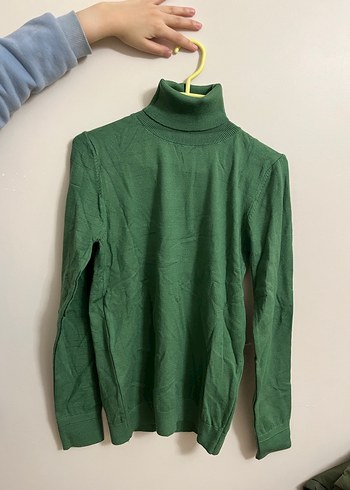 Kadın Yeşil Boğazlı İnce Triko Kazak - Görsel 3