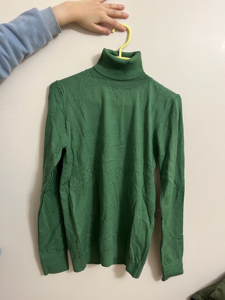 Kadın Yeşil Boğazlı İnce Triko Kazak - Görsel 3