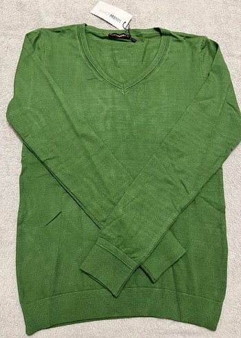 Kadın Yeşil V Yaka Triko Kazak - Görsel 2