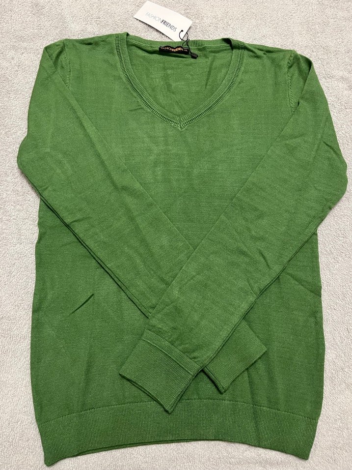 Kadın Yeşil V Yaka Triko Kazak - Görsel 2