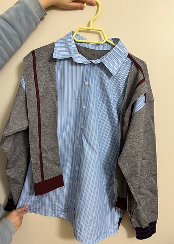 Gri Düğmeli Uzun Kollu Kadın Gömlek - Görsel 2