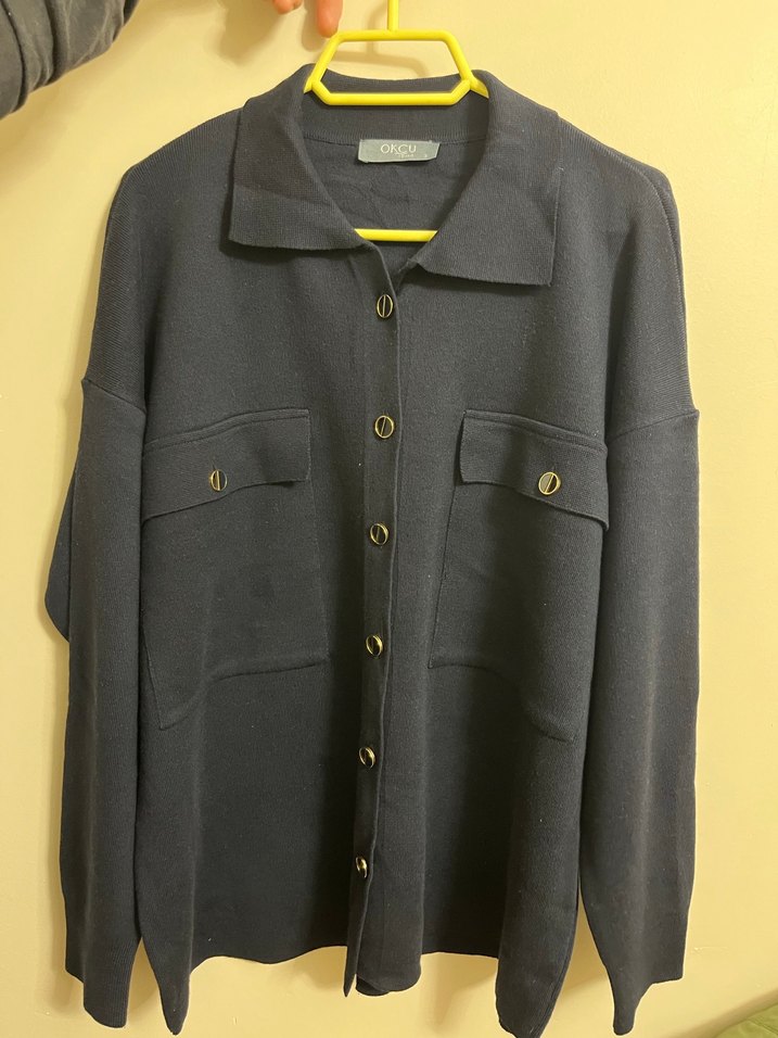 Düğmeli Lacivert Kadın Midi Triko Ceket - Görsel 2