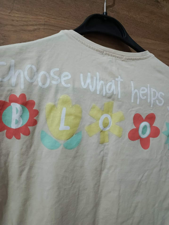 Krem Kız Çocuk Pamuklu Baskılı Tişört - Görsel 4