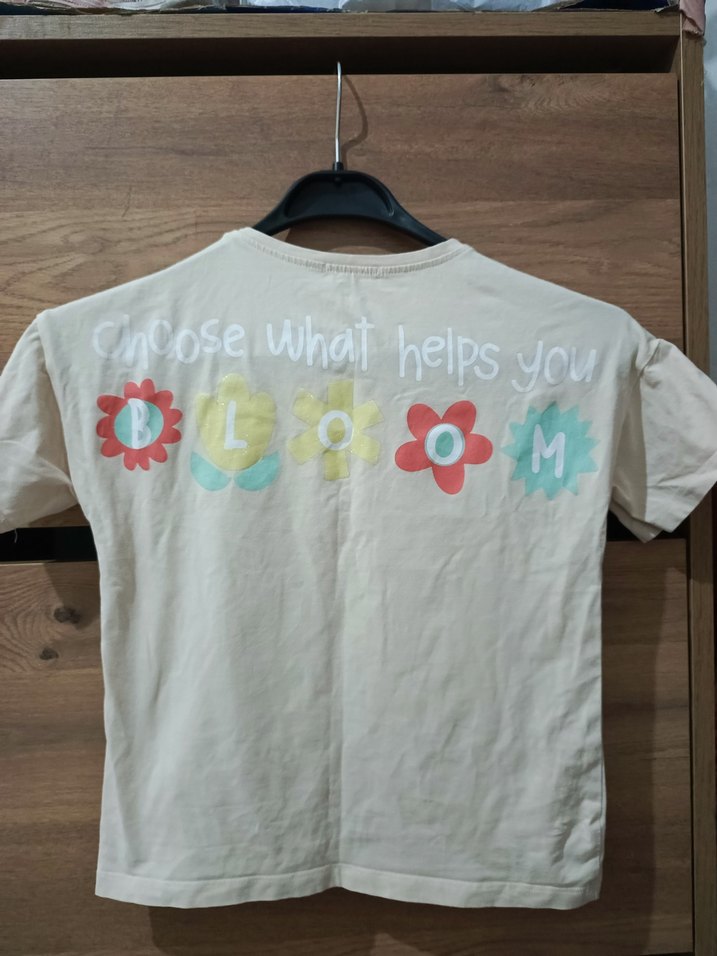 Krem Kız Çocuk Pamuklu Baskılı Tişört - Görsel 3