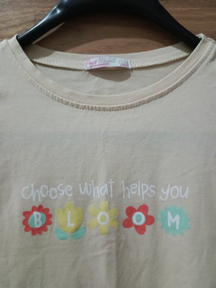 Krem Kız Çocuk Pamuklu Baskılı Tişört - Görsel 2