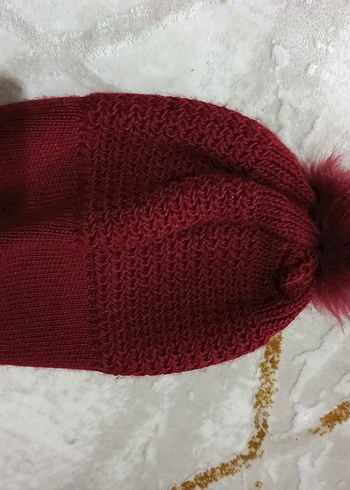 Bordo Nakışlı Çocuk Örgü Bere - Görsel 3