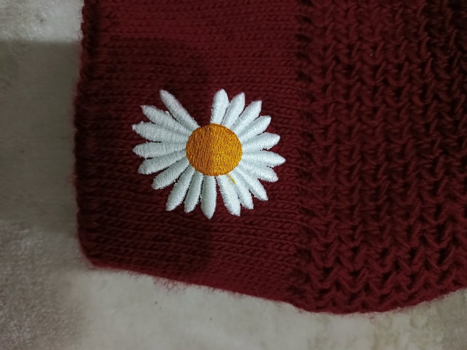 Bordo Nakışlı Çocuk Örgü Bere - Görsel 2