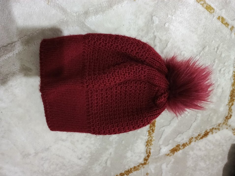 Bordo Nakışlı Çocuk Örgü Bere - Görsel 3