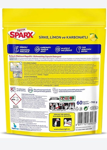 Asperox Sparx Limonlu Bulaşık Makinesi Kapsülü 60'lı - Görsel 2