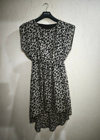 Gri Leopar Desenli Elbise - Görsel 2