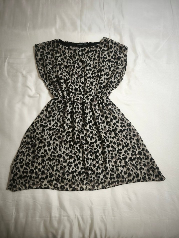 Gri Leopar Desenli Elbise - Görsel 4