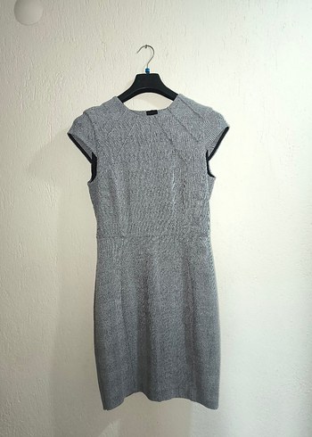 Gri Kolsuz Triko Mini Kalem Elbise - Görsel 4