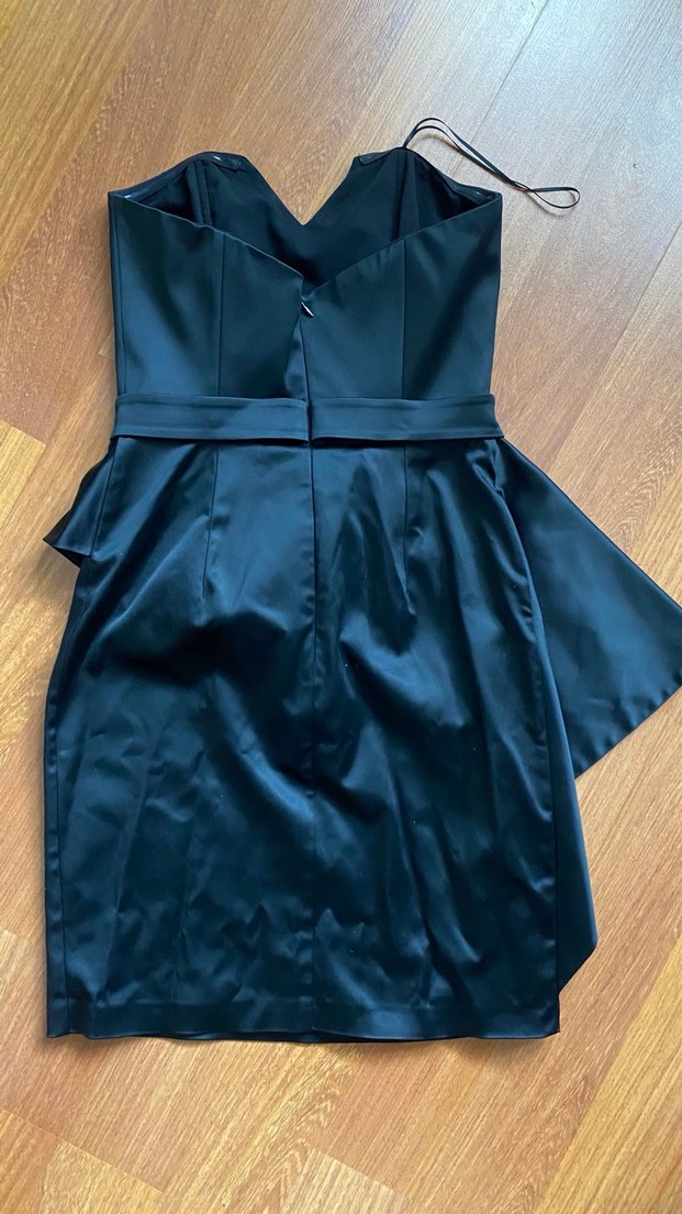 Straplez Fırfırlı Saten Abiye Elbise - Görsel 2