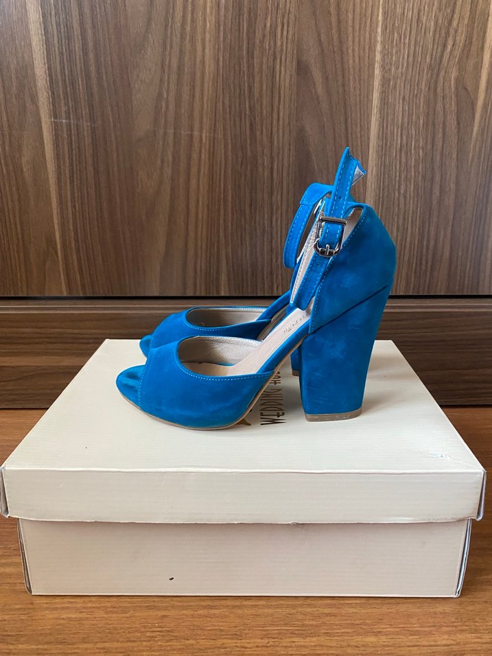 Mavi Süet Tokalı Kadın Topuklu Ayakkabı - Görsel 2