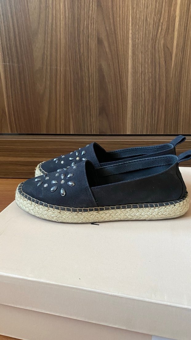 Kadın Lacivert Boncuklu Kot Espadril - Görsel 2