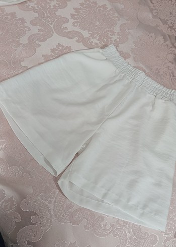 Beyaz Keten Hamile Mini Şort - Görsel 2