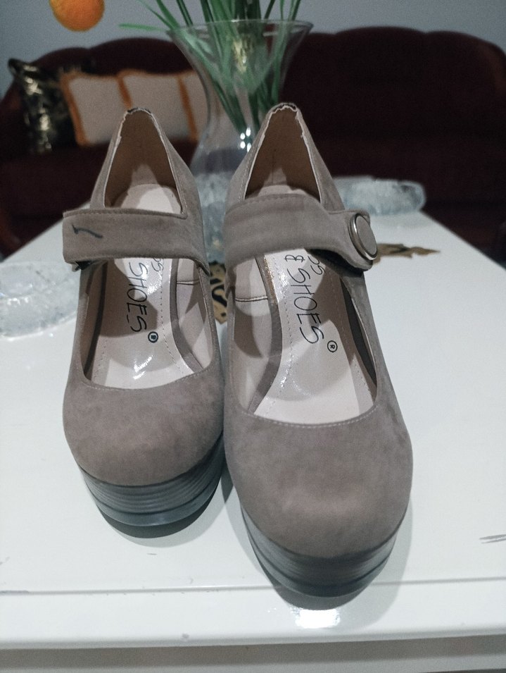 Bej Süet Platform Topuklu Kadın Ayakkabı - Görsel 2