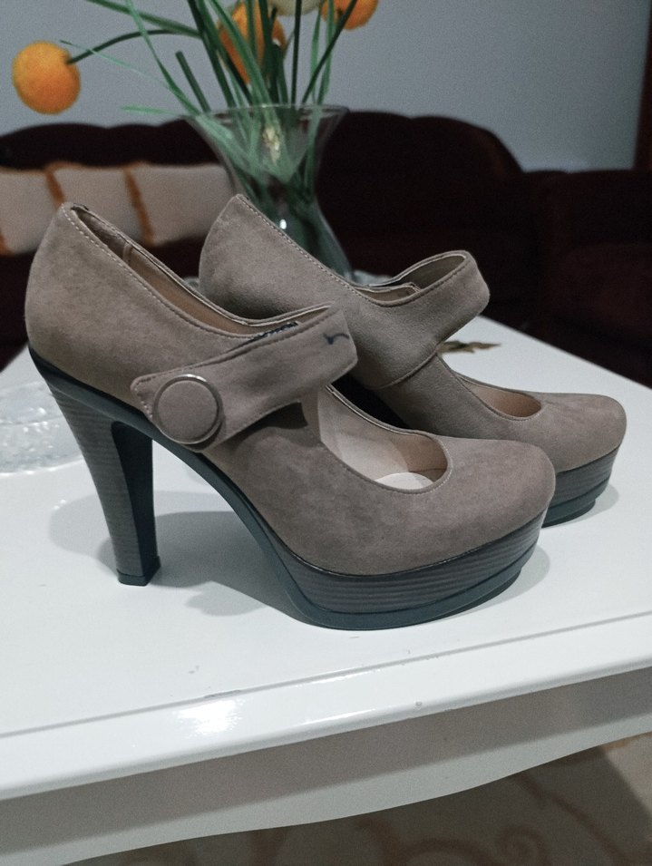 Bej Süet Platform Topuklu Kadın Ayakkabı - Görsel 4