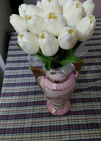 Pembe pastel renkli altın detaylı vazo - Görsel 2