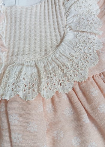 Pudra şeftali & ekru Vintage Nakışlı Kız Elbise - Görsel 3