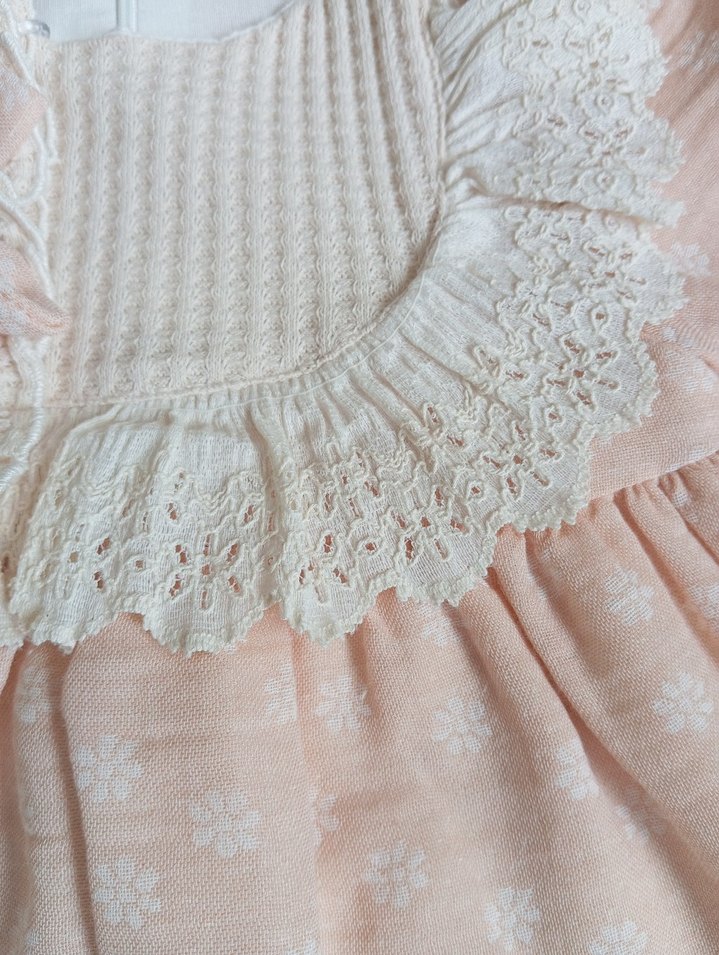 Pudra şeftali & ekru Vintage Nakışlı Kız Elbise - Görsel 3