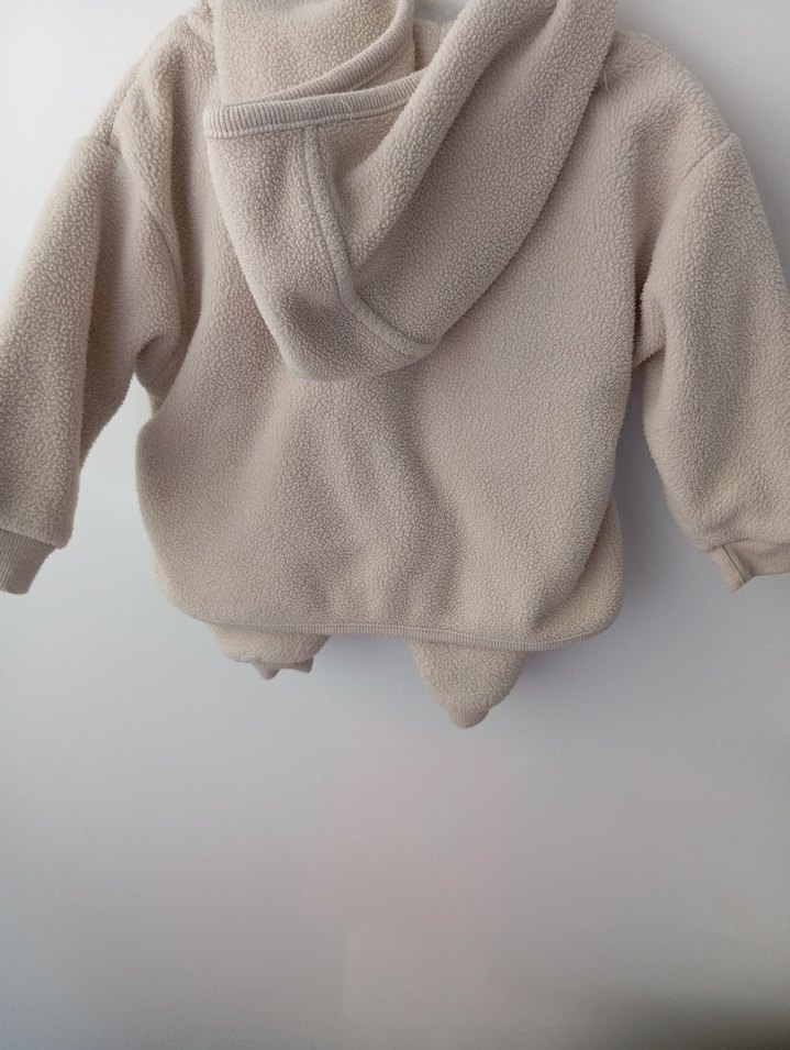 Kız Çocuk Bej Peluş Sweatshirt Kapüşonlu - Görsel 2