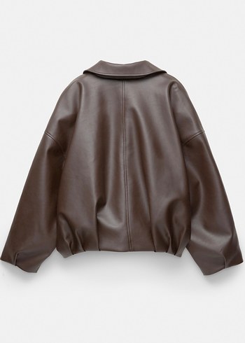 Kahverengi Kemerli Bomber Deri Kadın Ceket - Görsel 2