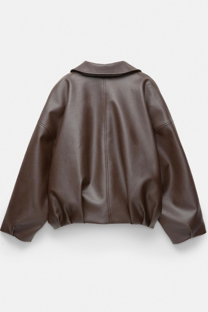 Kahverengi Kemerli Bomber Deri Kadın Ceket - Görsel 2