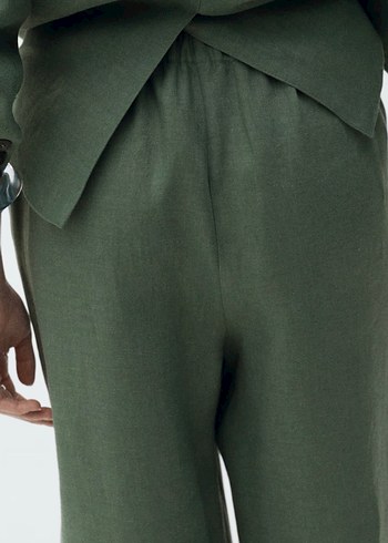 Kadın Koyu Yeşil Keten Keten Pantolon - Görsel 3