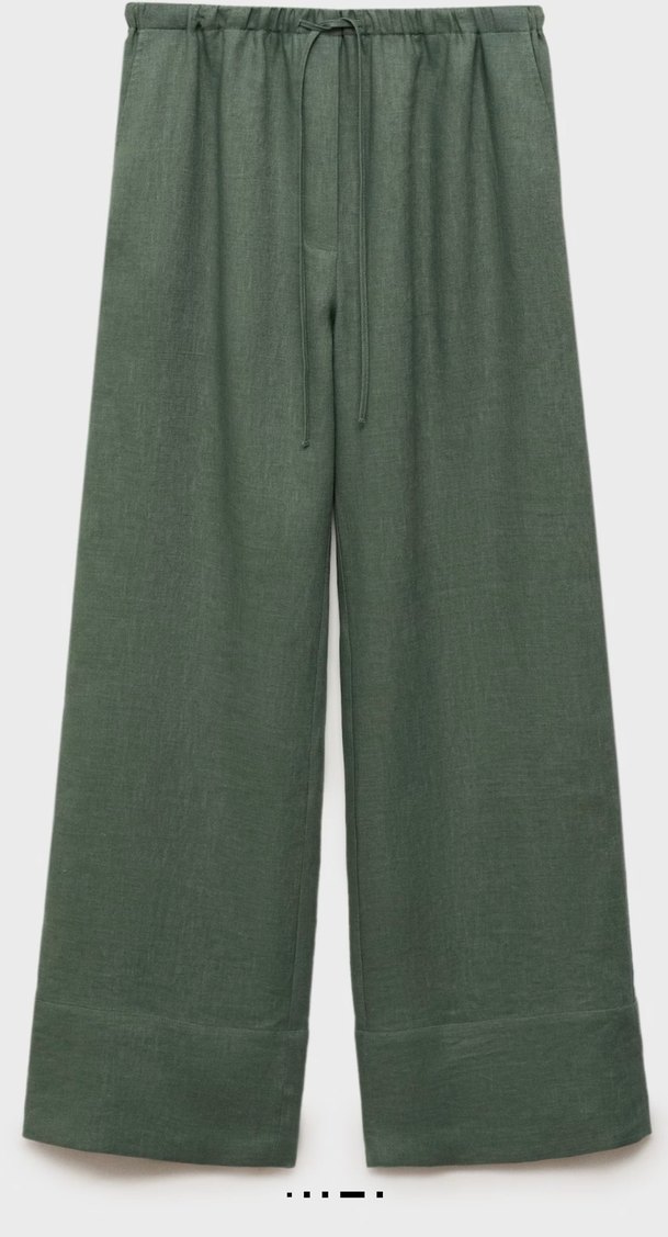 Kadın Koyu Yeşil Keten Keten Pantolon - Görsel 2