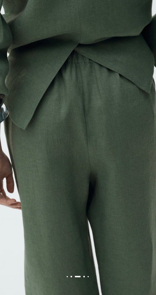 Kadın Koyu Yeşil Keten Keten Pantolon - Görsel 3