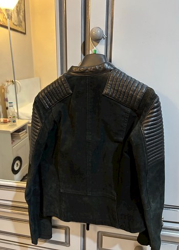 Siyah Deri Biker Ceket Kadın - Görsel 2